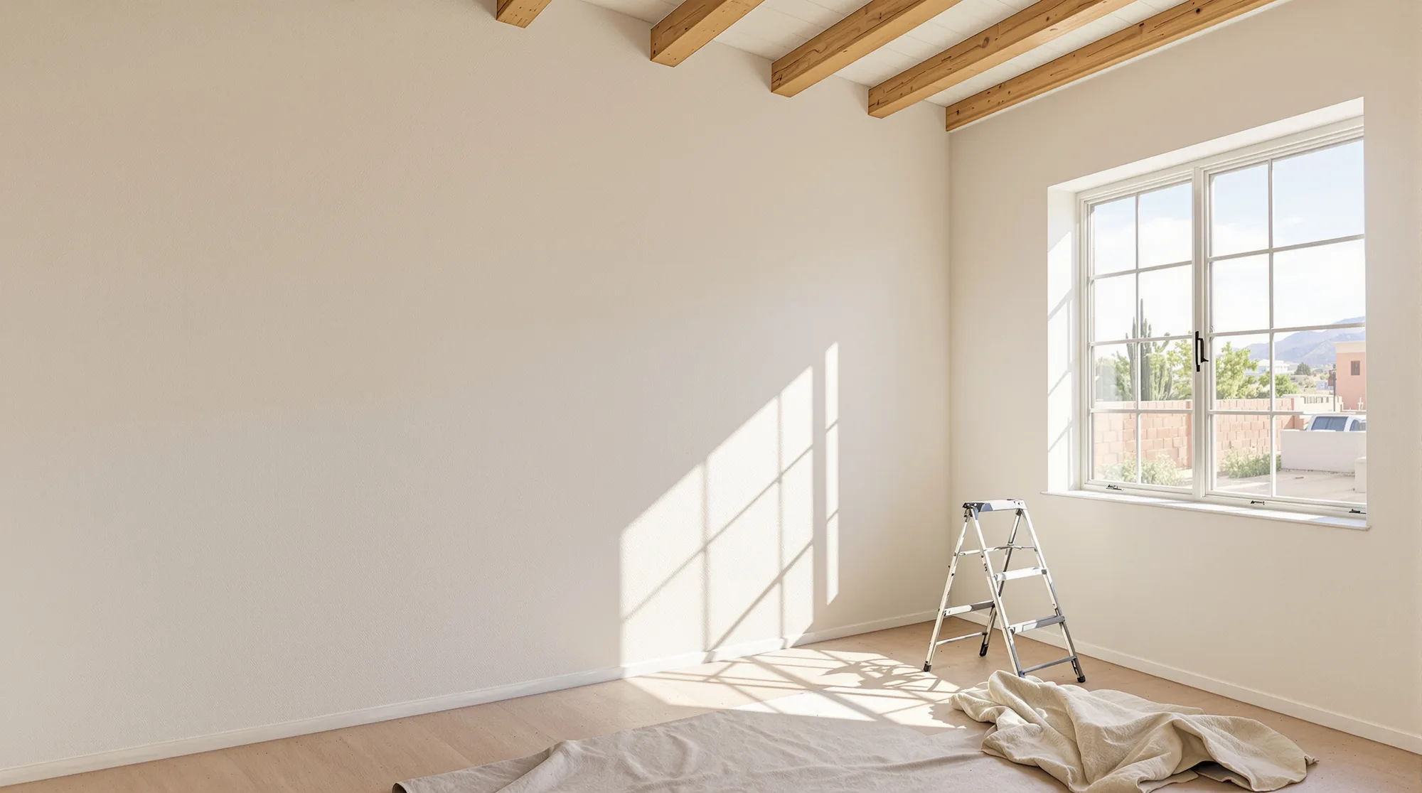 Smooth, freshly painted living room wall with soft texture in afternoon light