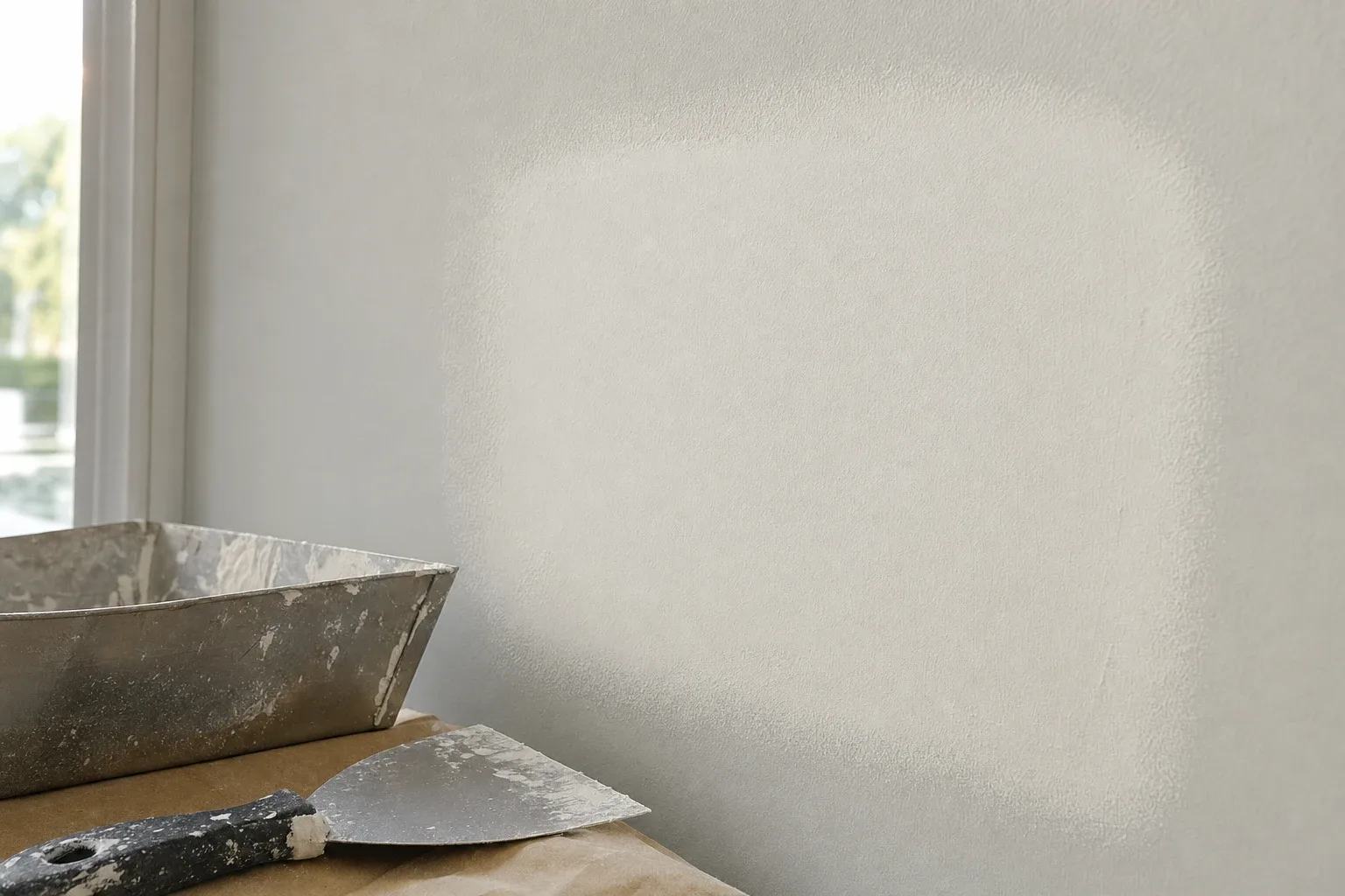 Drywall repair being smoothed before paint